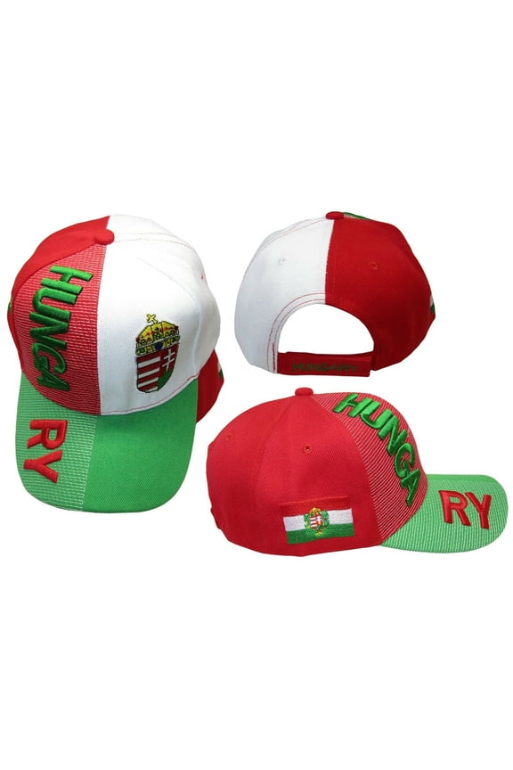 Hungary Country Green Red White Letter 3-D Patch On Side Embroidered Hat Cap