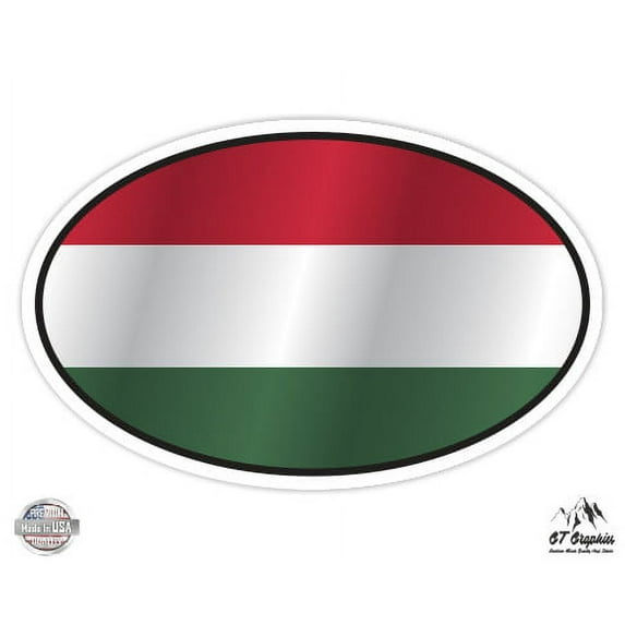 Hungary Flag Oval - 12" Vinyl Sticker Waterproof Decal