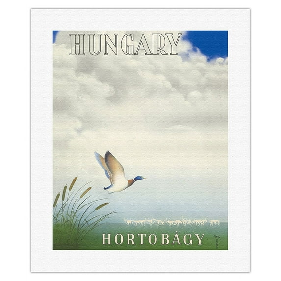 Hungary - Hortobágy National Park - Vintage Travel Poster by György Konecsni c.1936 - Fine Art Rolled Canvas Print 16in x 20in