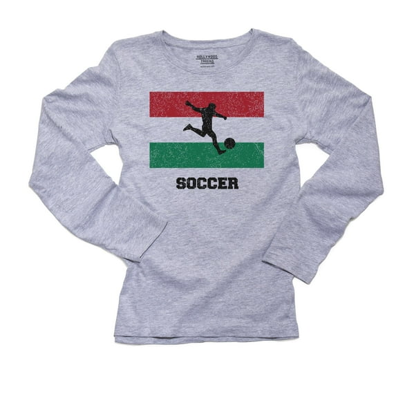 Hungary - Olympic - Soccer - Flag - Silhouette Women's Long Sleeve Grey T-Shirt