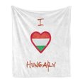thumbnail image 1 of Hungary Soft Flannel Fleece Blanket, I Love Hungary Text with Heart Colored in National Flag Tones Grunge Illustration, Cozy Plush for Indoor and Outdoor Use, 50" x 70", Multicolour, by Ambesonne, 1 of 5