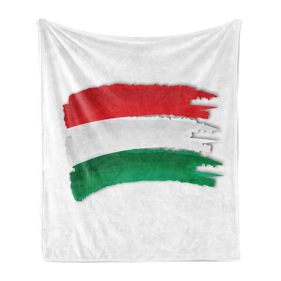Hungary Soft Flannel Fleece Blanket, Paintbrush Hungarian Flag Colors Brushstroke Vibrant Tones National Print, Cozy Plush for Indoor and Outdoor Use, 70" x 90", Red Green and White, by Ambesonne