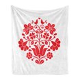 thumbnail image 1 of Hungary Soft Flannel Fleece Throw Blanket, Kalocsa Pattern Boho with Carnation Cornflower and Birds Hearts Blooms Print, Cozy Plush for Indoor and Outdoor Use, 60" x 80", Red White, by Ambesonne, 1 of 5