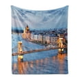 thumbnail image 1 of Hungary Soft Flannel Fleece Throw Blanket, Traveling the Europe Old World Architecture Tourist Attractions Night Scene, Cozy Plush for Indoor and Outdoor Use, 50" x 70", Sky Blue Orange, by Ambesonne, 1 of 5
