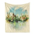 thumbnail image 1 of Hungary Soft Flannel Fleece Throw Blanket, Watercolor Painting of Old Budapest on Danube River Idyllic Historic, Cozy Plush for Indoor and Outdoor Use, 50" x 70", Cream Multicolor, by Ambesonne, 1 of 5