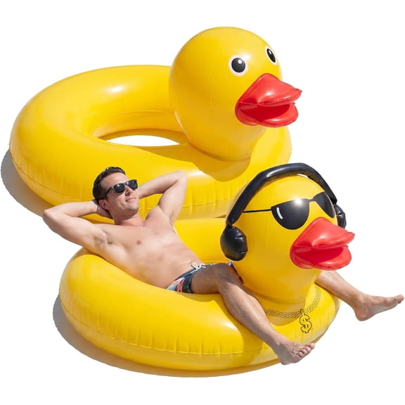 Hungdao 2 Pcs Funny Duck Pool Floats Large 39.4'' Adults Rubber Ducks Floatie Inflatable Tube Swim Ring Giant for Summer Beach Swimming Pool Carnival Birthday Party Supplies, Classic
