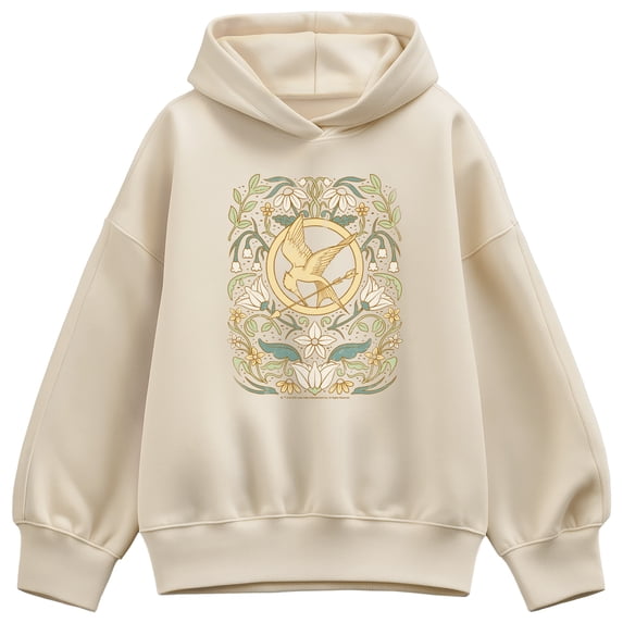 The Hunger Games - Floral Mockingjay Pin Oversized Fleece Hoodie Sweatshirt