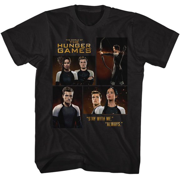 Hunger Games Katniss Peeta Four Photos Black Adult T-Shirt