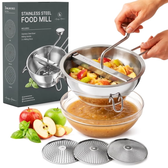 Hungry Artisan Ergonomic Stainless Steel Food Mill with 3 Milling Discs