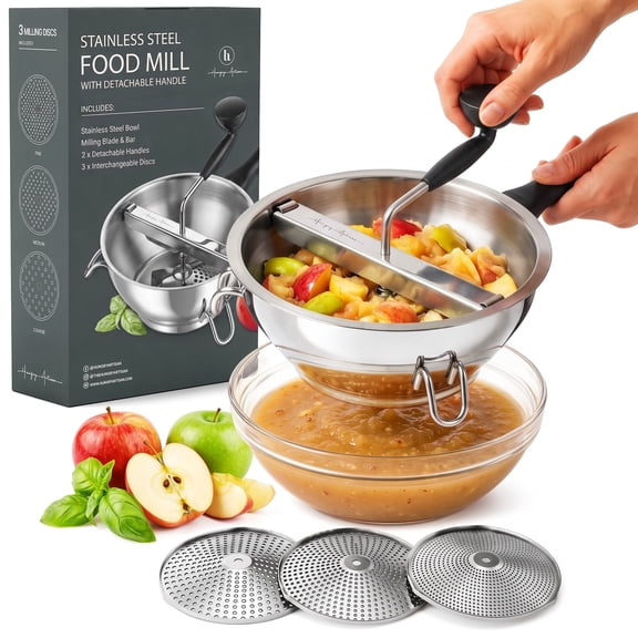 Stainless Steel Food Mill with Detachable Handle and Hand Crank