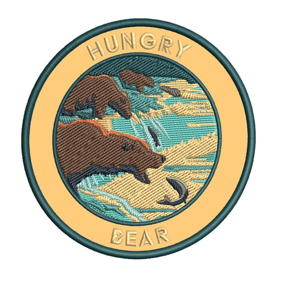 Hungry Bear 3.5 Inch Iron Or Sew On Embroidered Fabric Badge Patch Seek Adventure, National Park Iconic Series