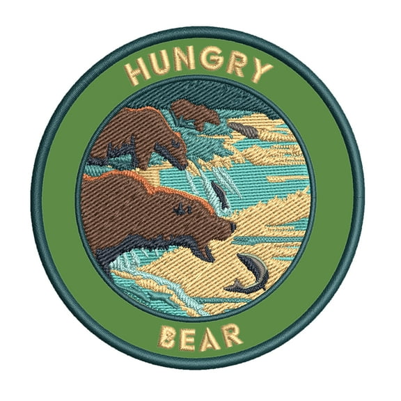 Hungry Bear 3.5 Inch Iron Or Sew On Embroidered Fabric Badge Patch Seek Adventure, National Park Iconic Series