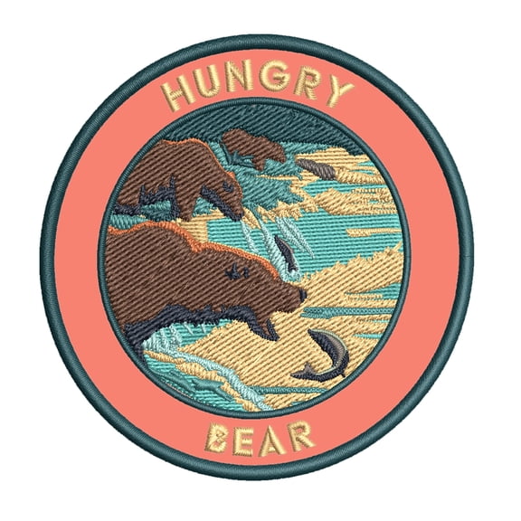 Hungry Bear 3.5 Inch Iron Or Sew On Embroidered Fabric Badge Patch Seek Adventure, National Park Iconic Series