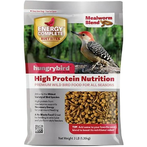 Hungrybird Energy Complete, 3lb - High-Protein Mealworm Suet Bites for Outside Wild Birds