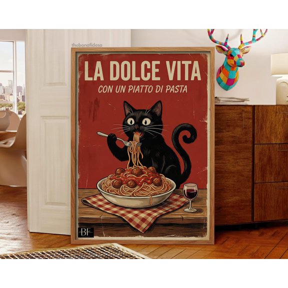 Hungry Cat Spaghetti For Kitchen Decorative Design Accent Display Room Wall Art