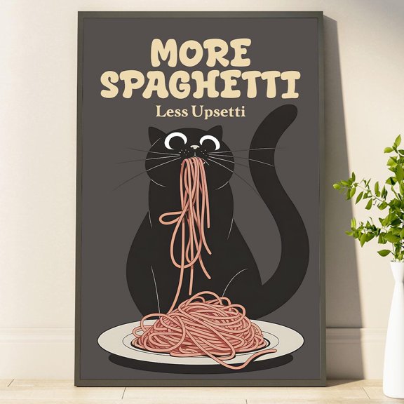 Hungry Cat Spaghetti Kitchen Wall Art Decor Unframed Paper Print