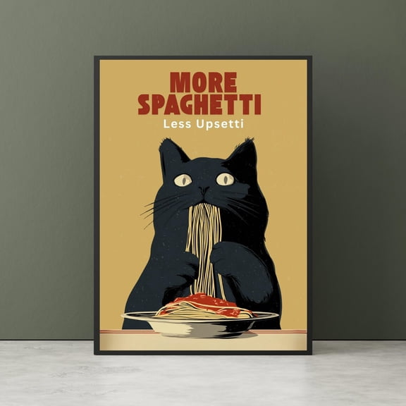Hungry Cat Spaghetti Wall Art Print, Unframed Paper Poster 8x10in