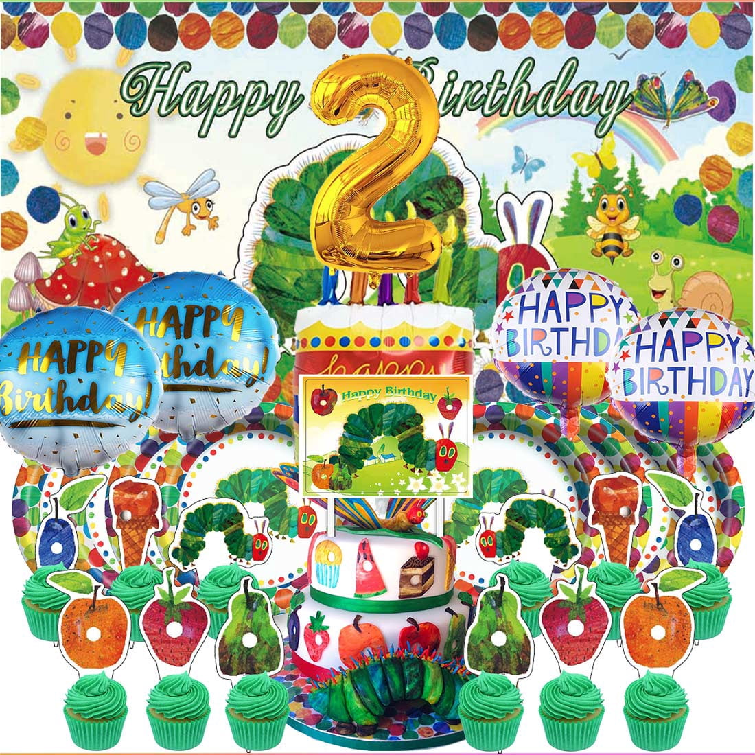 Hungry Caterpillar 2nd Tableware Balloons Cake Toppers Backdrop Banner ...