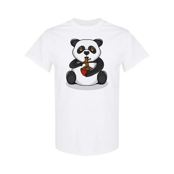 Hungry Cute Panda Eating Noodles T-Shirt Men -Image by Shutterstock, Male x-Large