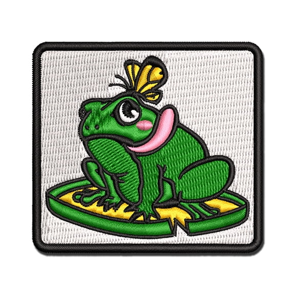 Hungry Frog with Butterfly Applique Multi-Color Embroidered Iron-On Patch - 2.5 Inch Small