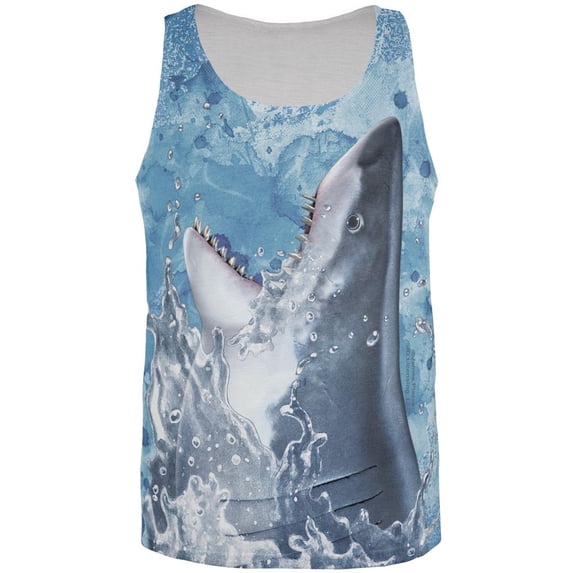 Hungry Great White Shark Breaching All Over Mens Tank Top Multi 2XL