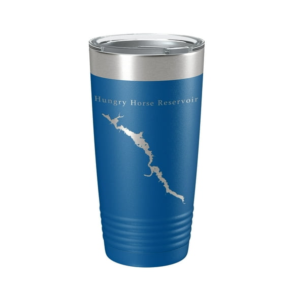 Hungry Horse Reservoir Tumbler Lake Map Travel Mug Insulated Laser Engraved Coffee Cup Montana 20 oz Royal Blue