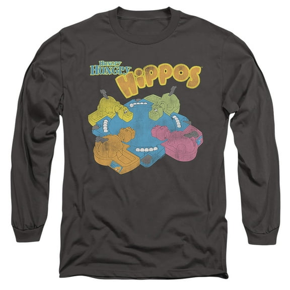 Hungry Hungry Hippos Ready To Play Long Sleeve Adult 18/1 T-Shirt Charcoal