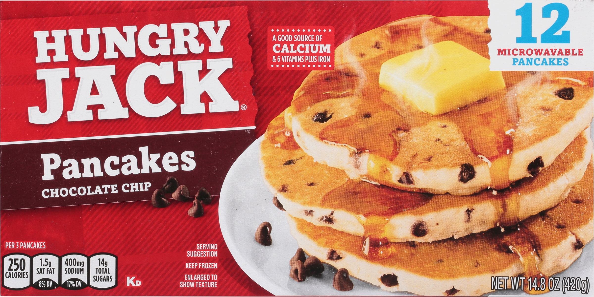 Hungry Jack Chocolate Chip Pancakes, No Artificial Preservatives 12 Ct, 14.8oz Box (Frozen)