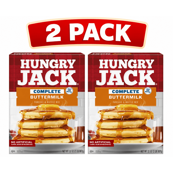 Hungry Jack Complete Buttermilk Pancake Mix and Waffle Mix, 32 oz Boxv (2 pack )