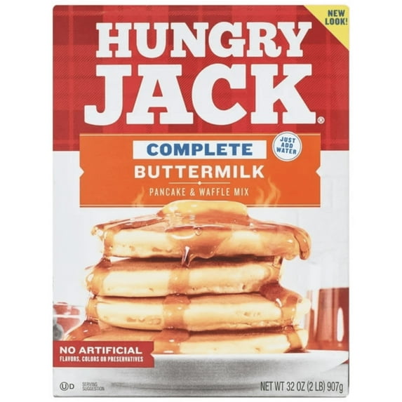 Hungry Jack Complete Buttermilk Pancake Mix and Waffle Mix, 32 oz (Pack of 2)