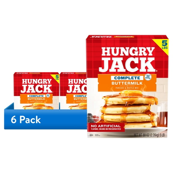 (6 pack) Hungry Jack Complete Buttermilk Pancake Mix and Waffle Mix, 5 Lb Box