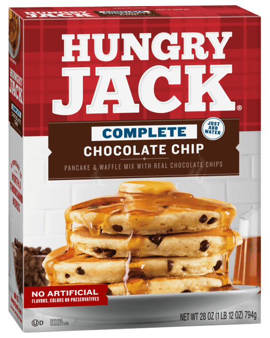 Hungry Jack Complete Chocolate Chip Pancake Mix and Waffle Mix, 28 Oz Box
