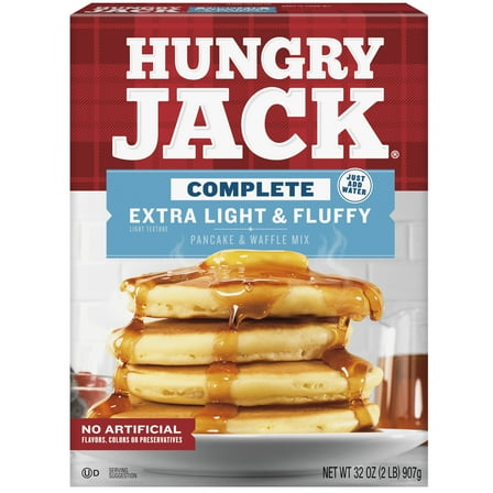 Hungry Jack Complete Extra Light and Fluffy Pancake Mix and Waffle Mix, 32 oz Box