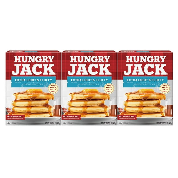 Hungry Jack Pancake & Waffle Mix, Extra Light & Fluffy, 32 oz - Palatize Pack of 3
