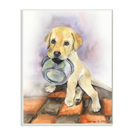 Stupell Industries Hungry Labrador Puppy Dog Orange Tiles Wall Plaque, 13 x 19, Design by George Dyachenko