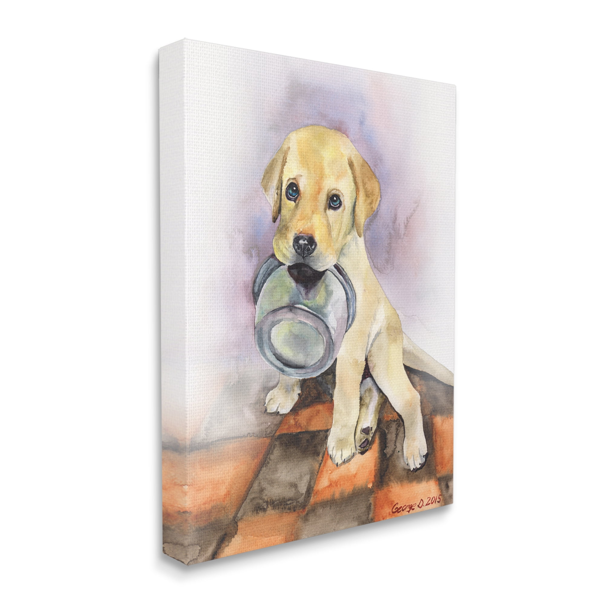 Stupell Industries Hungry Labrador Puppy Dog Orange Tiles Canvas Wall Art, 16 x 20, Design by George Dyachenko