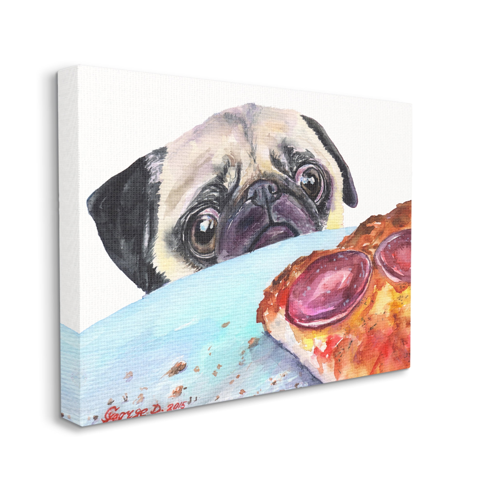 Stupell Industries Hungry Pug and Pizza Humorous Pet Dog Portrait Canvas Wall Art, 36 x 48, Design by George Dyachenko