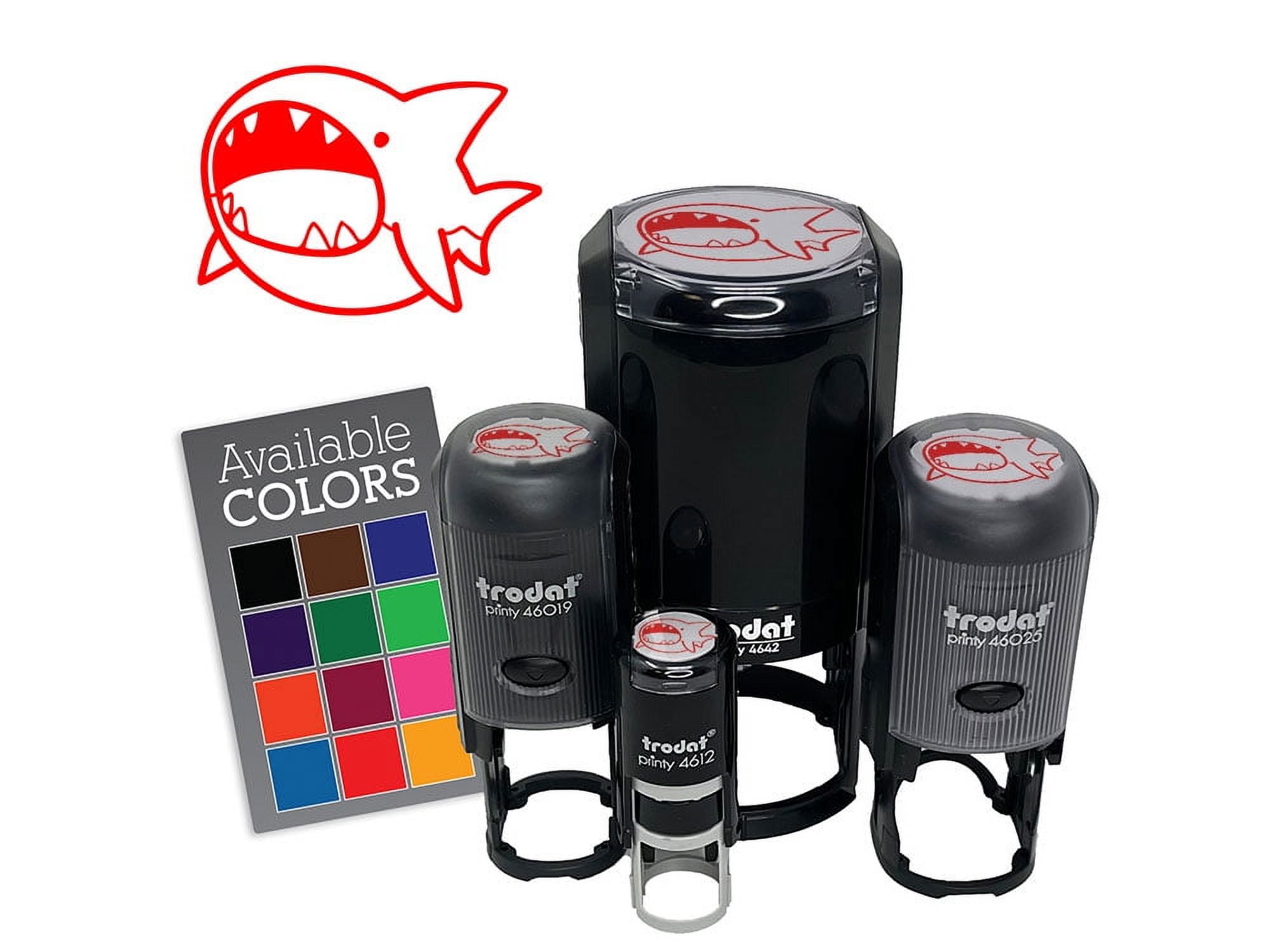 Hungry Round Shark Cute Cartoon Self-Inking Rubber Stamp Ink Stamper - Fuchsia Ink - Small 3/4 Inch