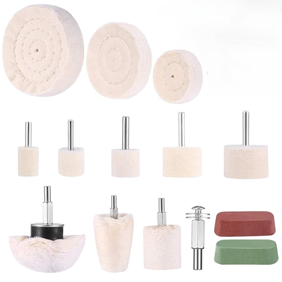 Hunlyman 14PCS Polishing Wheel Kit, Cotton Flannel Buffing Wheels for Aluminum, Stainless Steel, Metal, Glass, Car Detailing