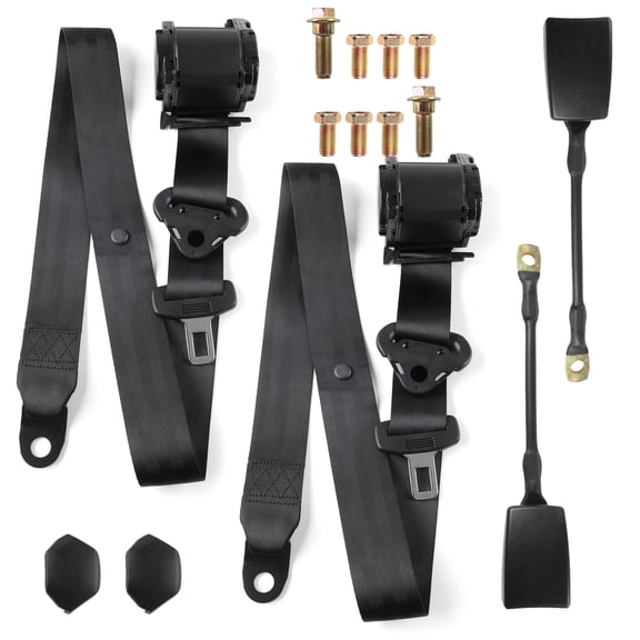 Hunlyman 3-Point Pads Adjustable Retractable Straps Cover Universal Replacement Set for Go Kart,Club Golf Cart,Minivan Van,SUV,UTV, VR,Pickup,Truck