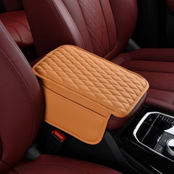 Hunlyman Universal Car Center Console Armrest Cover, PU Leather Car Arm Rest Cover for Vehicle, Car Interior Accessories Protector for Most Vehicle 2 Storage Bags