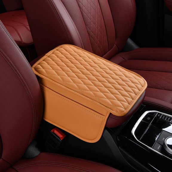 Hunlyman Universal Car Center Console Armrest Cover, PU Leather Car Arm Rest Cover for Vehicle, Car Interior Accessories Protector for Most Vehicle 2 Storage Bags