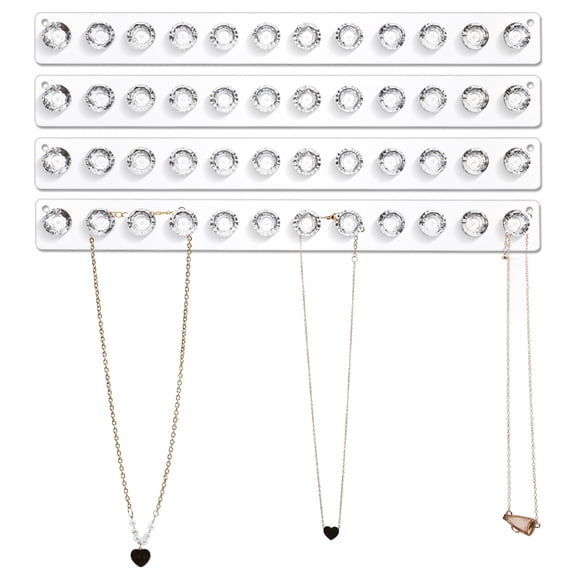 Hunlyman Wall Mounted Acrylic Necklace Organizer with 12 Diamond Shaped Hooks, Clear Hanging Jewelry Display Rack for Chains, Bracelets and Chokers