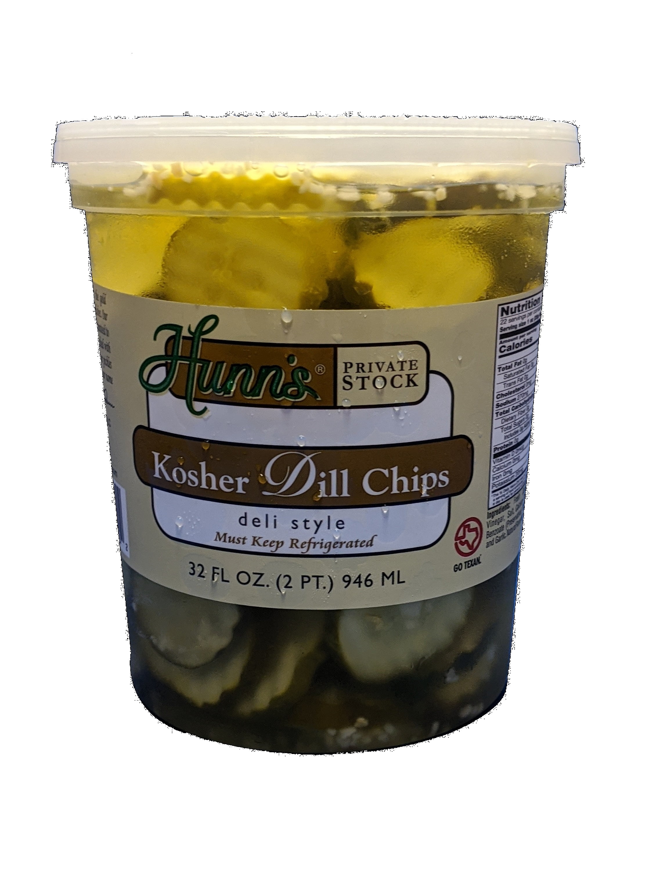 Hunn's Private Stock Kosher Dill Chips Pickles, 32 fl oz.