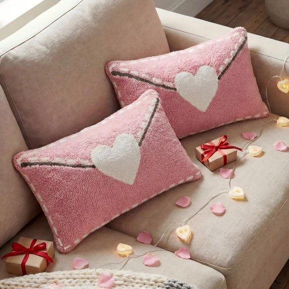 HunnmingRe 2 Pcs Valentine's Day Love Envelope Pillow Cover 20x12 Inch Rectangular Heart Letter Throw Pillow Case Loop Yarn Lumbar Cushion Cover for Sofa Bedroom Wedding Decoration(Pink) C113