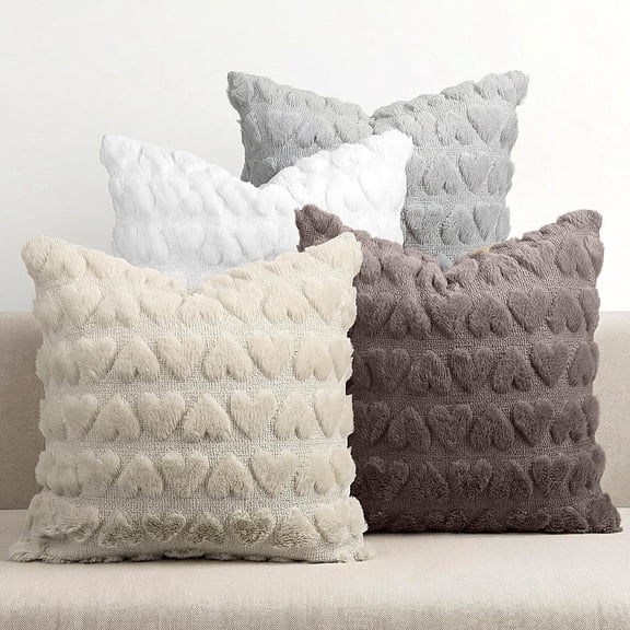 HunnmingRe 4 Pcs Valentine's Day Throw Pillow Covers 18 x 18 Inch Heart Shape Decorative Pillow Cases Soft Plush Cushion Covers for Couch Sofa Bedroom Home Decor Valentine Gift(Neutral Colors) C113