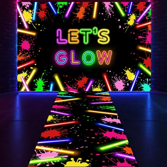 HunnmingRe Glow in The Dark Party Decoration Supply 3.9x5.9 ft Neon Glow Party Backdrop 39x118 Light up Dance Floor Blacklight Rug Photo Booth Background for Bar Disco Birthday 70s 80s(Stick) Y101