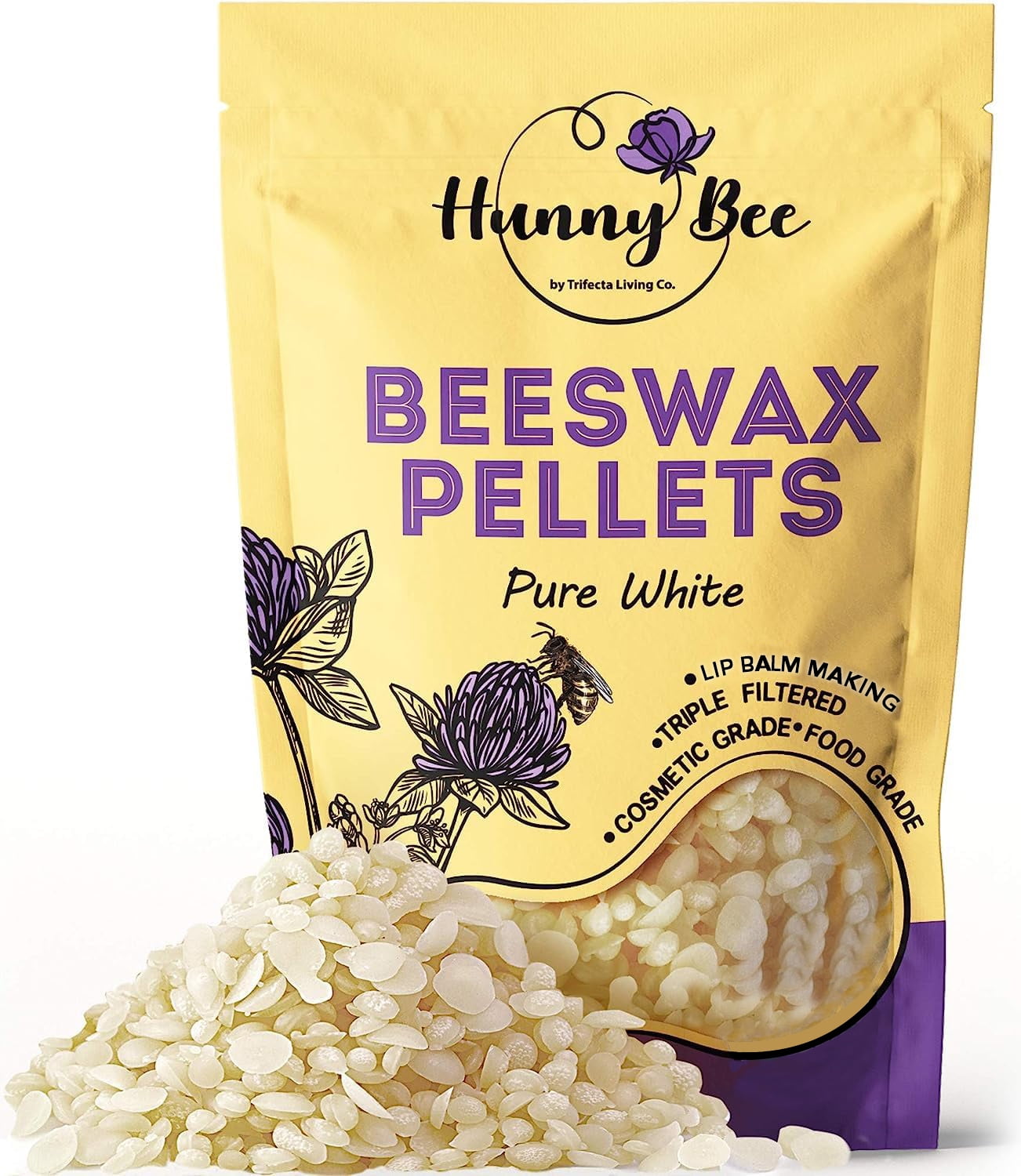 Hunnybee White Beeswax Pellets - 1lb Triple Filtered Bees Wax ideal for  Lotion Making, Candle Making, and Lip Balm Making 