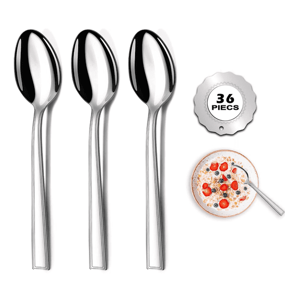 Hunnycook 36 Pieces Dinner Spoons Set, 7.5 Inch Square Handle Stainless Steel Dessert Spoons Silverware, Mirror Polished, Spoon Flatware Set for Home Kitchen Restaurant, Dishwasher Safe