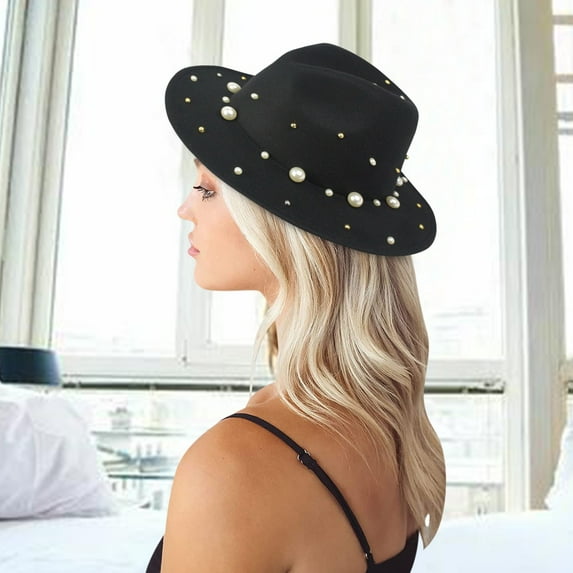 Hunpta Baseball Cap For Women Fashion Fedora Hat Panama Hat With Handmade Pearls